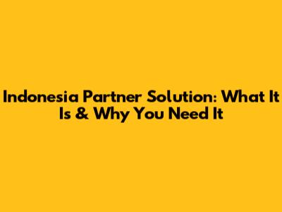 Indonesia Partner Solution: What It Is & Why You Need It